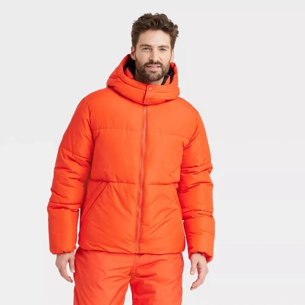 Men's Heavy Puffer Jacket by All In Motion Orange Size M New With Tags